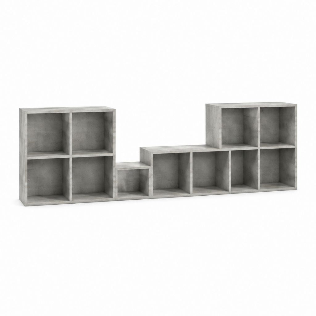 TV-Regal Betongrau Spanplatte Stufenform 180 x 30 x 90 cm