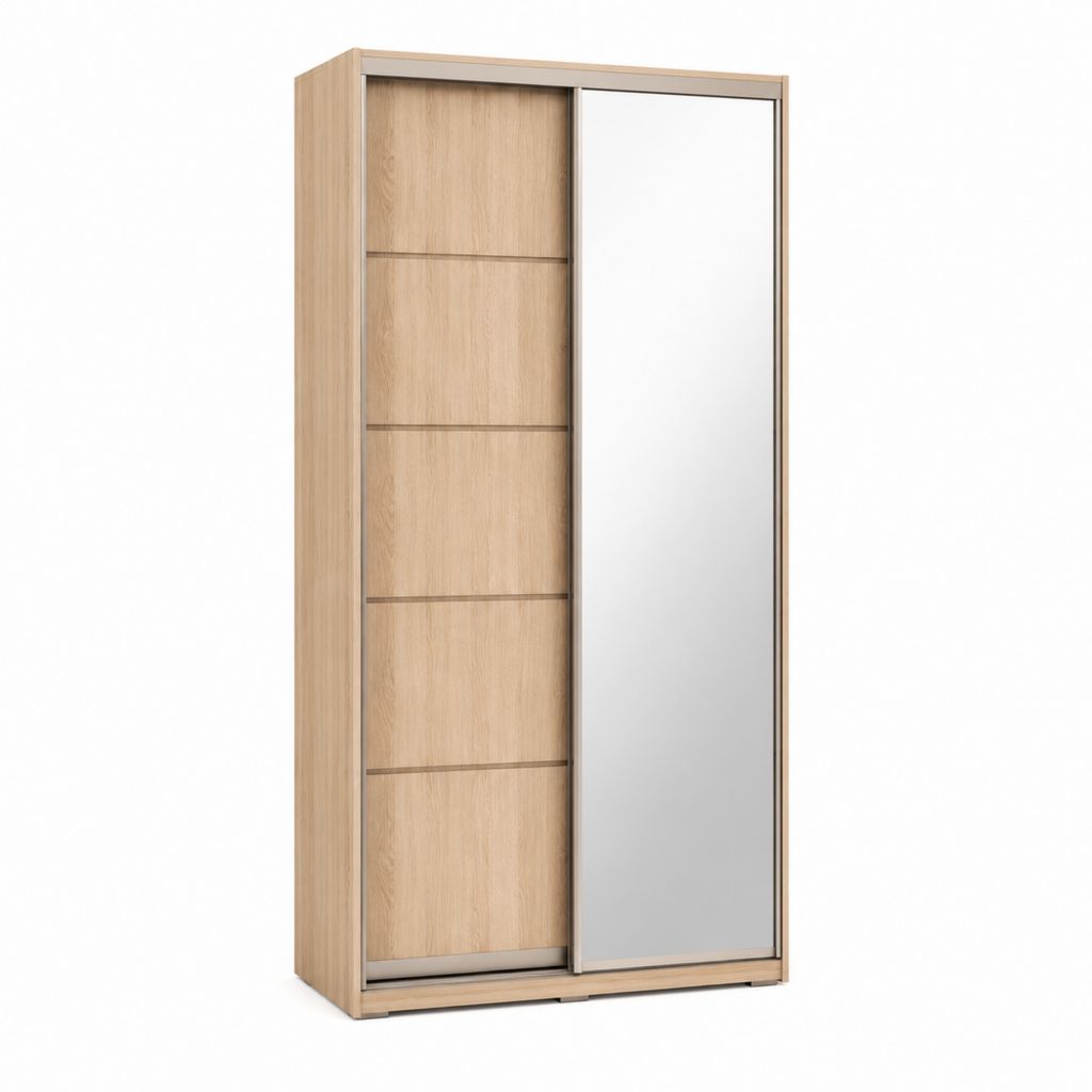 Schwebetürenschrank Eiche Natur Weiß Spanplatte rechteckig 120 x 60 x 200 cm