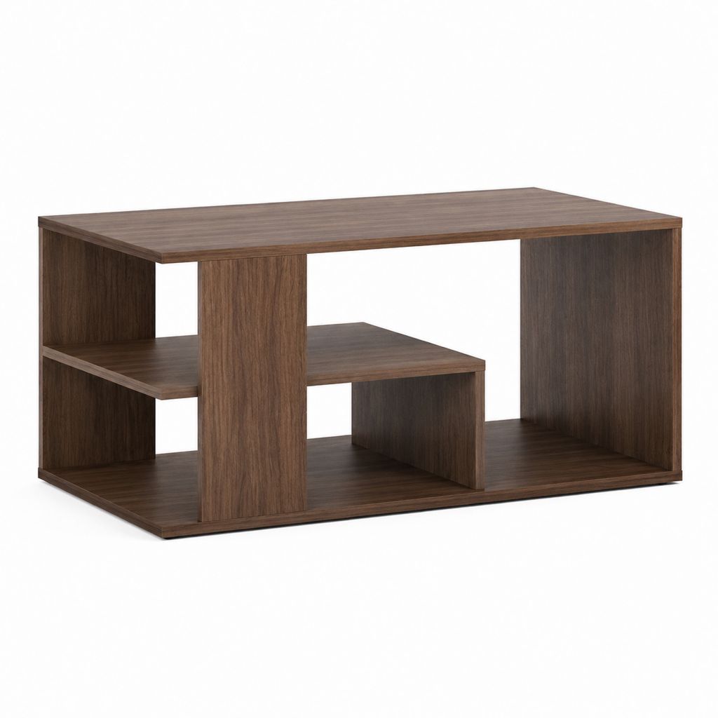 Couchtisch Walnussoptik Spanplatte rechteckig mit Ablagen 100 x 50 x 45 cm
