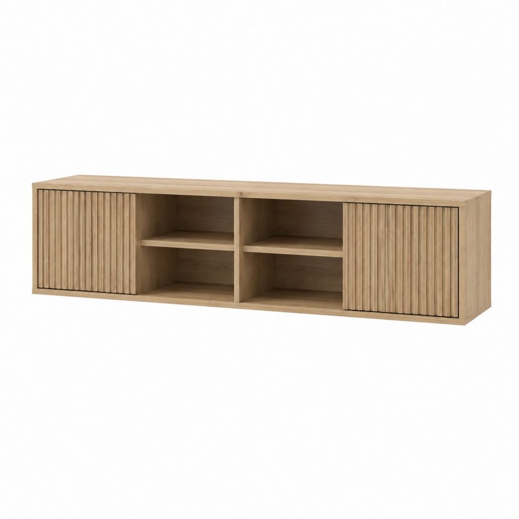 TV-Lowboard Eiche MDF mit Eichenfurnier 160 x 40 x 45 cm mit 2 Schiebetüren und 4 offenen Fächern