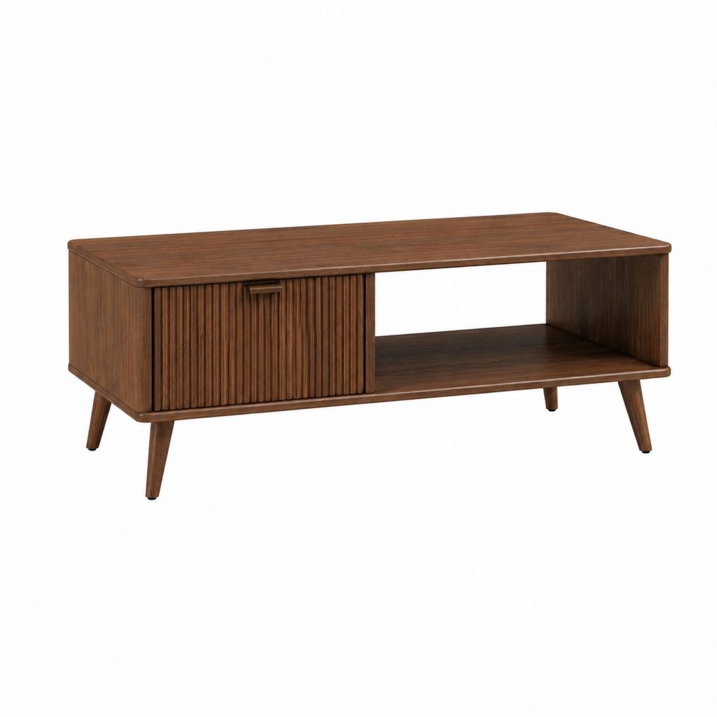 Couchtisch Nussbaumoptik MDF rechteckig mit Schiebetür und Ablage 120 x 60 x 45 cm