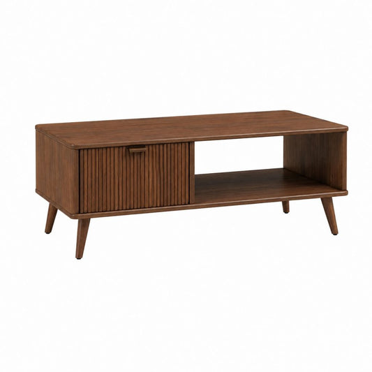 Couchtisch Nussbaumoptik MDF rechteckig mit Schiebetür und Ablage 120 x 60 x 45 cm