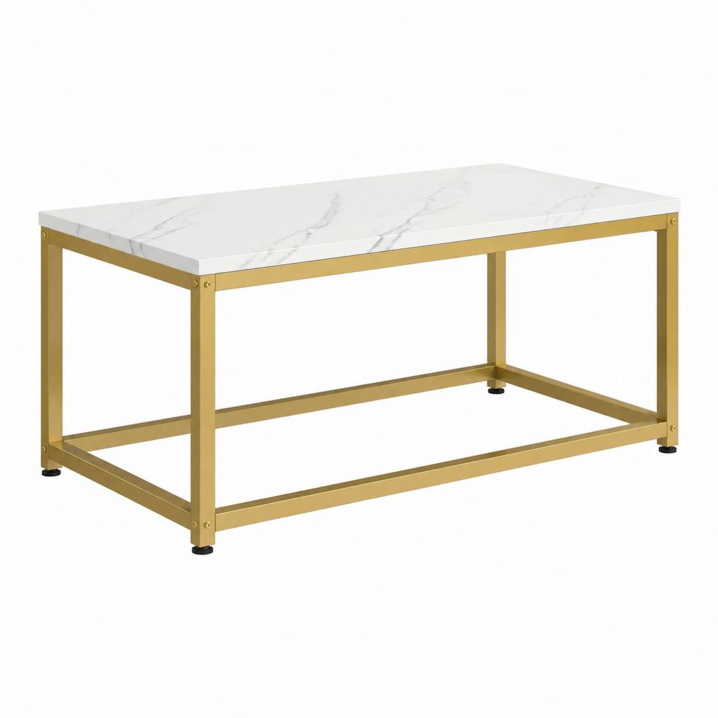 Couchtisch rechteckig Weiß Gold mit Marmoroptik MDF und Stahl 100 x 50 x 45 cm