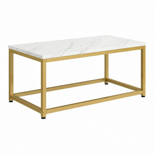 Couchtisch rechteckig Weiß Gold mit Marmoroptik MDF und Stahl 100 x 50 x 45 cm