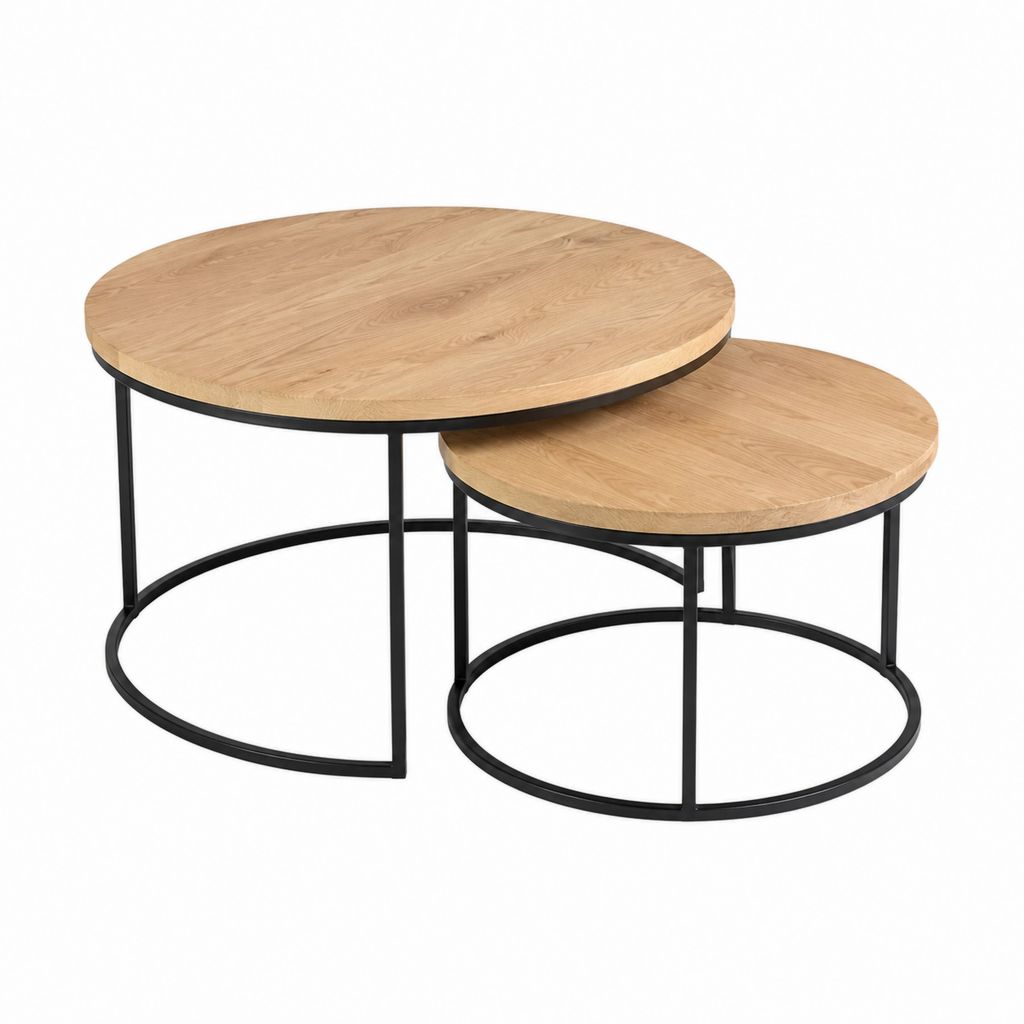 Couchtisch Set 2-teilig Eichefarben MDF Stahl Rund 80 x 45 cm und 60 x 35 cm