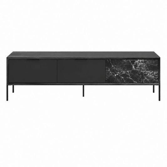TV-Lowboard Schwarz mit Marmoroptik MDF und Stahl 180 x 40 x 55 cm