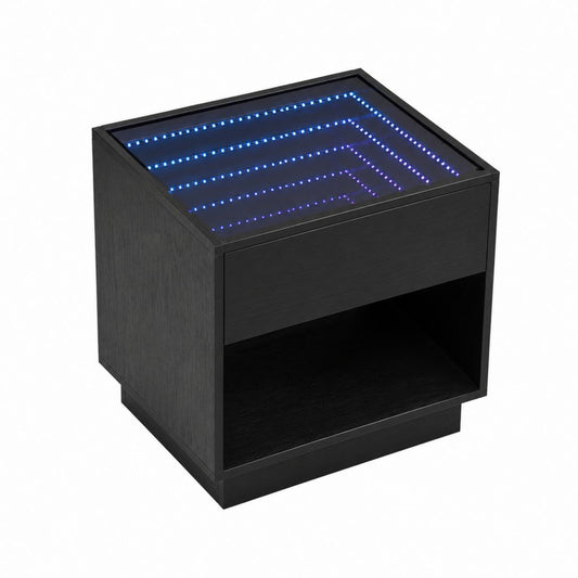 LED Couchtisch Schwarz MDF Quadratisch 45 x 45 x 45 cm mit Infinity-Licht