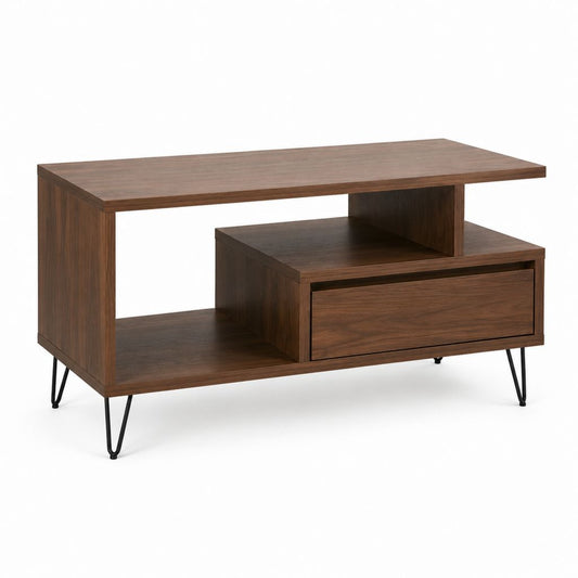 Couchtisch Nussbaum-Optik Spanplatte rechteckig mit Schublade 120 x 60 x 60 cm