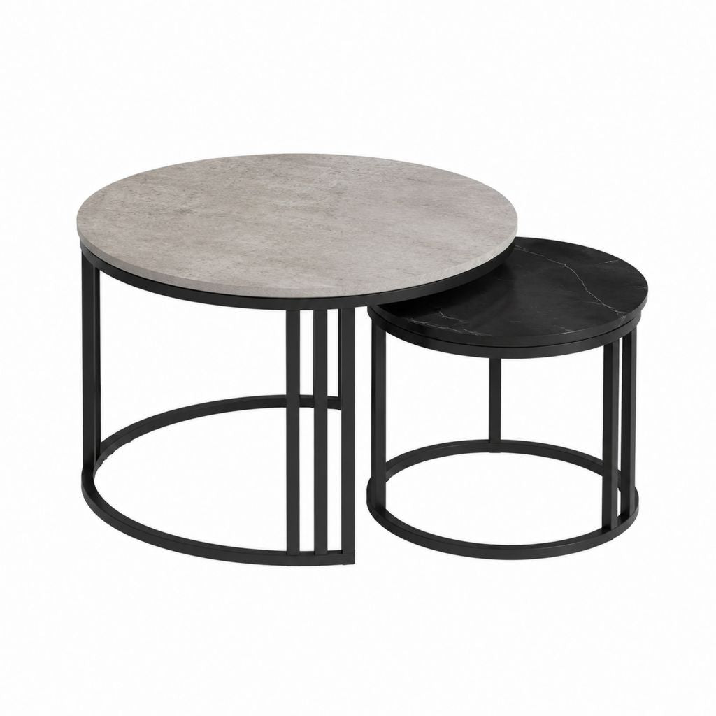Couchtisch 2er Set rund Grau Schwarz MDF Stahl Ø 80 cm und Ø 60 cm