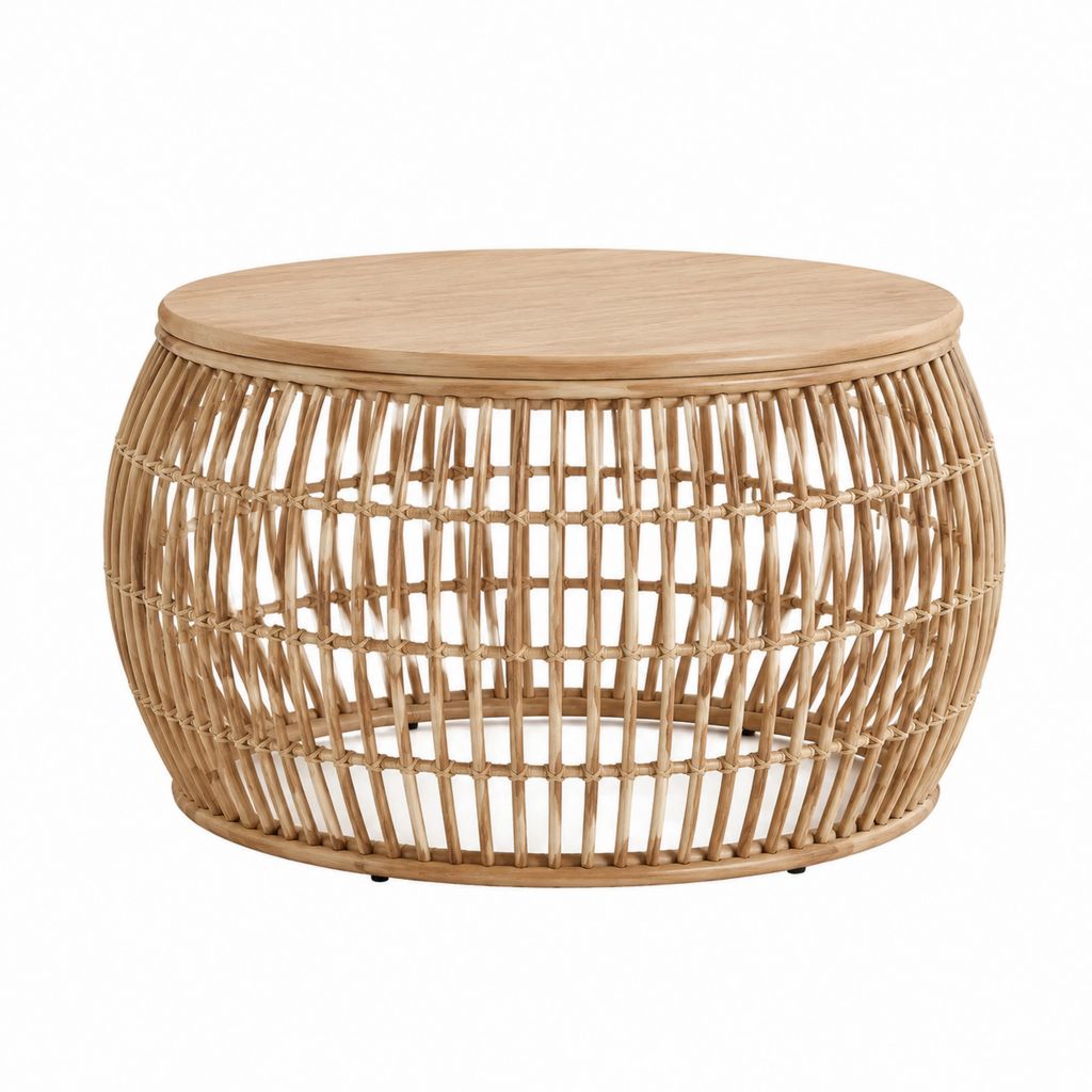 Couchtisch Natur Rattan und MDF rund Ø 80 cm Höhe 45 cm