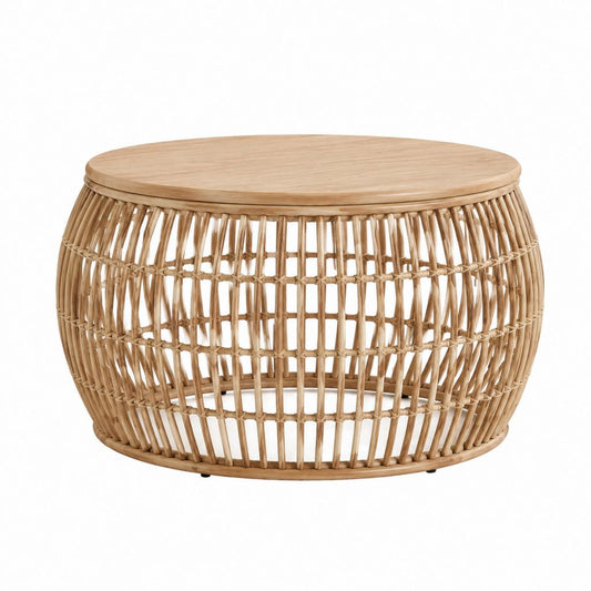 Couchtisch Natur Rattan und MDF rund Ø 80 cm Höhe 45 cm