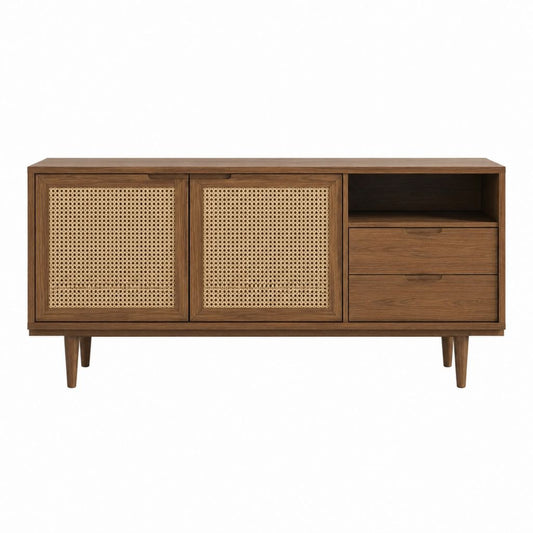 TV-Lowboard Walnussbraun mit Rattangeflecht 160 x 40 x 80 cm