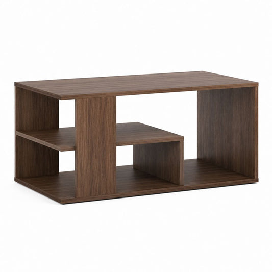 Couchtisch Walnussoptik Spanplatte rechteckig mit Ablagen 100 x 50 x 45 cm