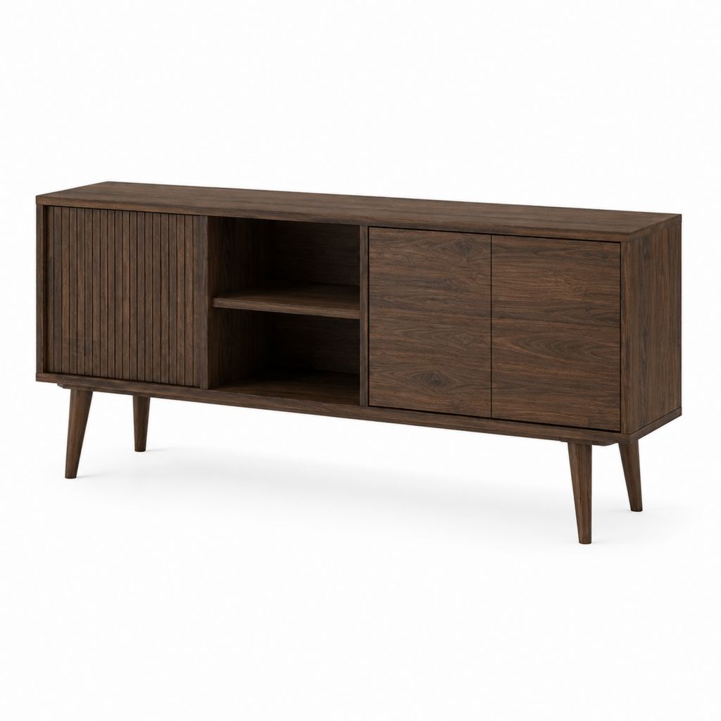 TV-Lowboard Nussbraun MDF mit Walnussfurnier 160 x 40 x 75 cm mit Schiebetür und 2 Türen