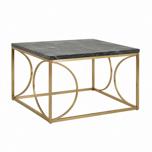 Couchtisch quadratisch Schwarz Gold Marmor Edelstahl 100 x 100 x 45 cm