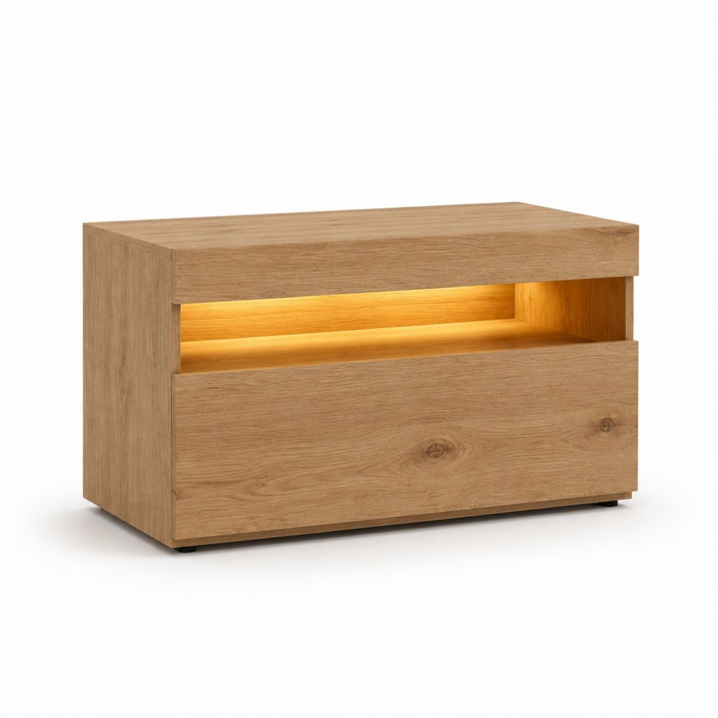 TV-Lowboard Eichefarben Spanplatte rechteckig mit Schublade LED-Beleuchtung 100 x 40 x 65 cm