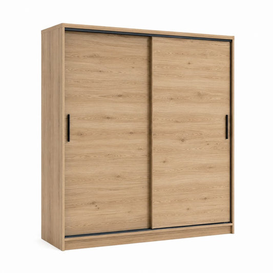 Schwebetürenschrank Eichefarben Spanplatte rechteckig 180 x 60 x 200 cm mit 2 Schiebetüren