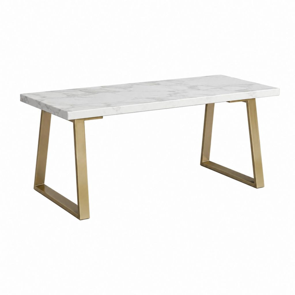 Couchtisch Weiß Gold mit Marmoroptik und Stahlgestell rechteckig 120 x 60 x 45 cm