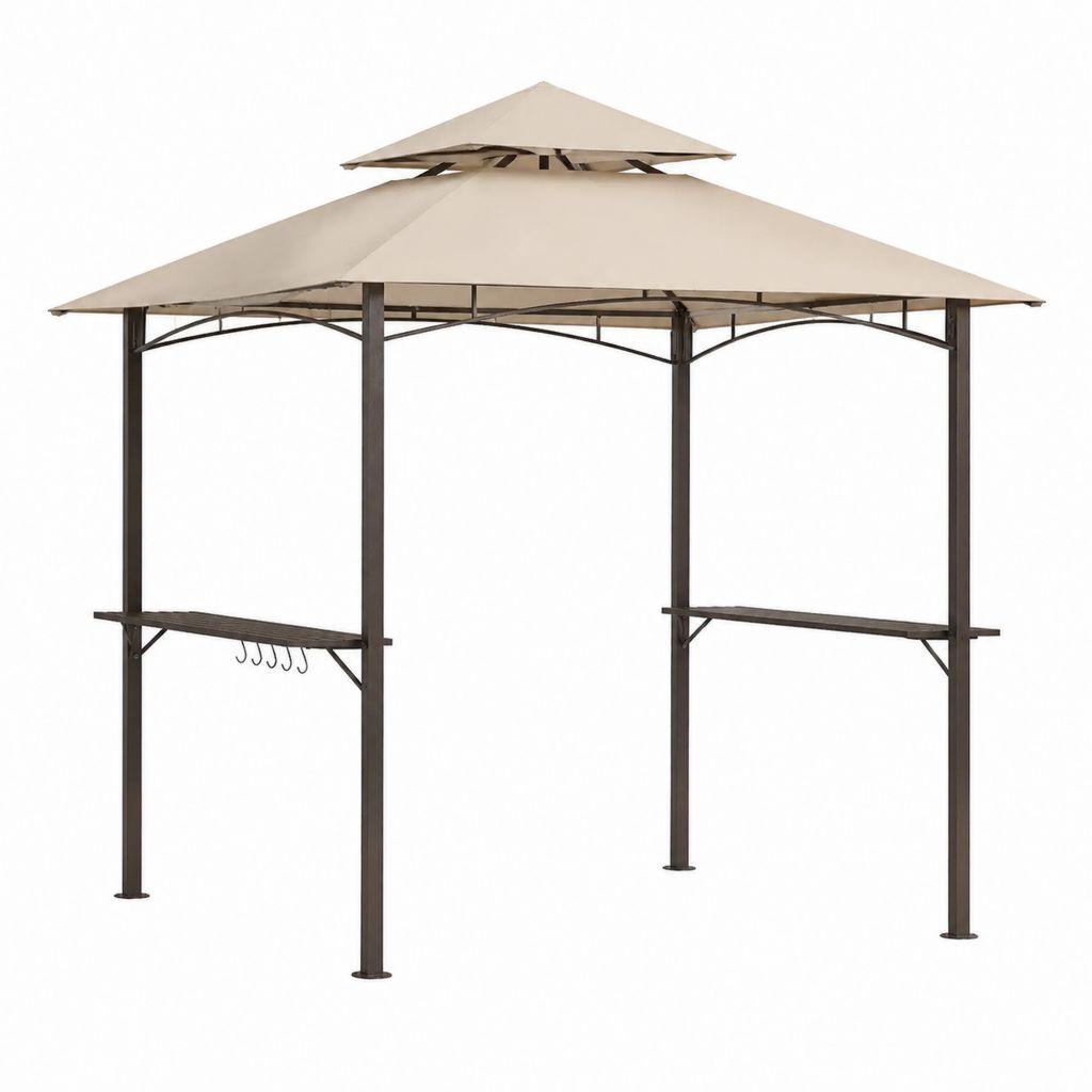 Grillpavillon Beige Stahl Polyester rechteckig 240 x 150 x 250 cm mit Ablagen und Haken