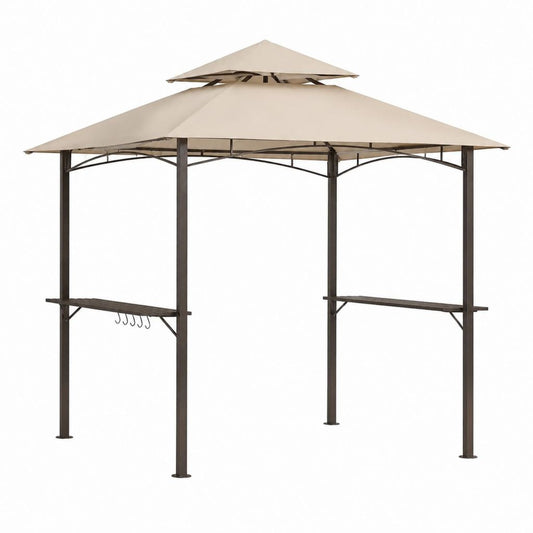 Grillpavillon Beige Stahl Polyester rechteckig 240 x 150 x 250 cm mit Ablagen und Haken