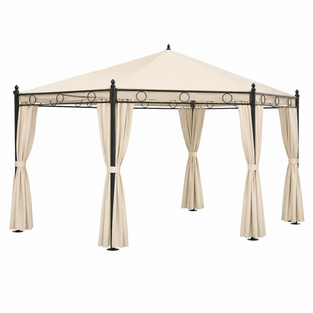 Gartenpavillon mit Seitenteilen Beige Stahl Polyester 300 x 300 x 270 cm