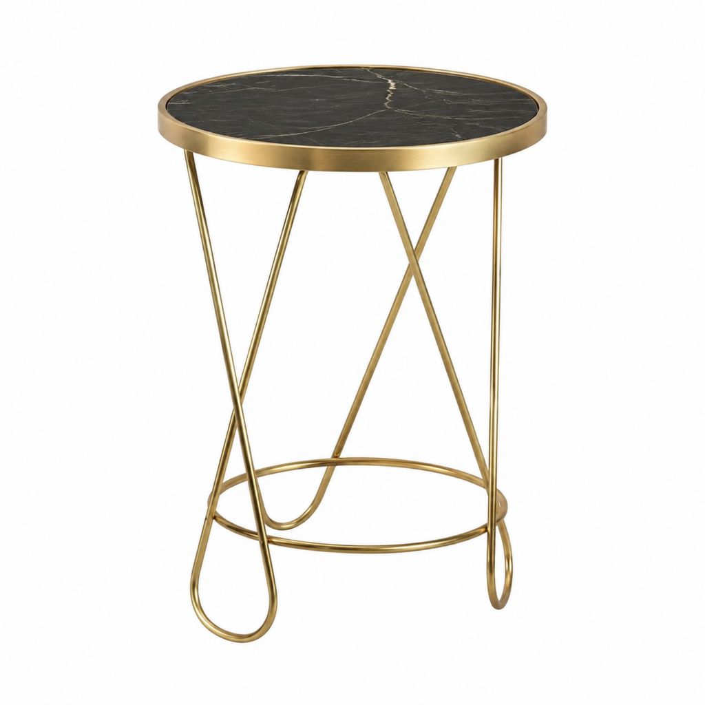 Beistelltisch rund aus schwarzem Marmor und Stahl in Gold Ø 45 cm Höhe 60 cm