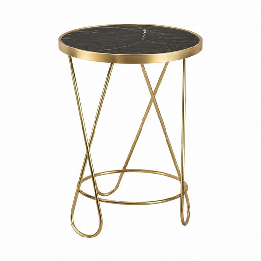 Beistelltisch rund aus schwarzem Marmor und Stahl in Gold Ø 45 cm Höhe 60 cm
